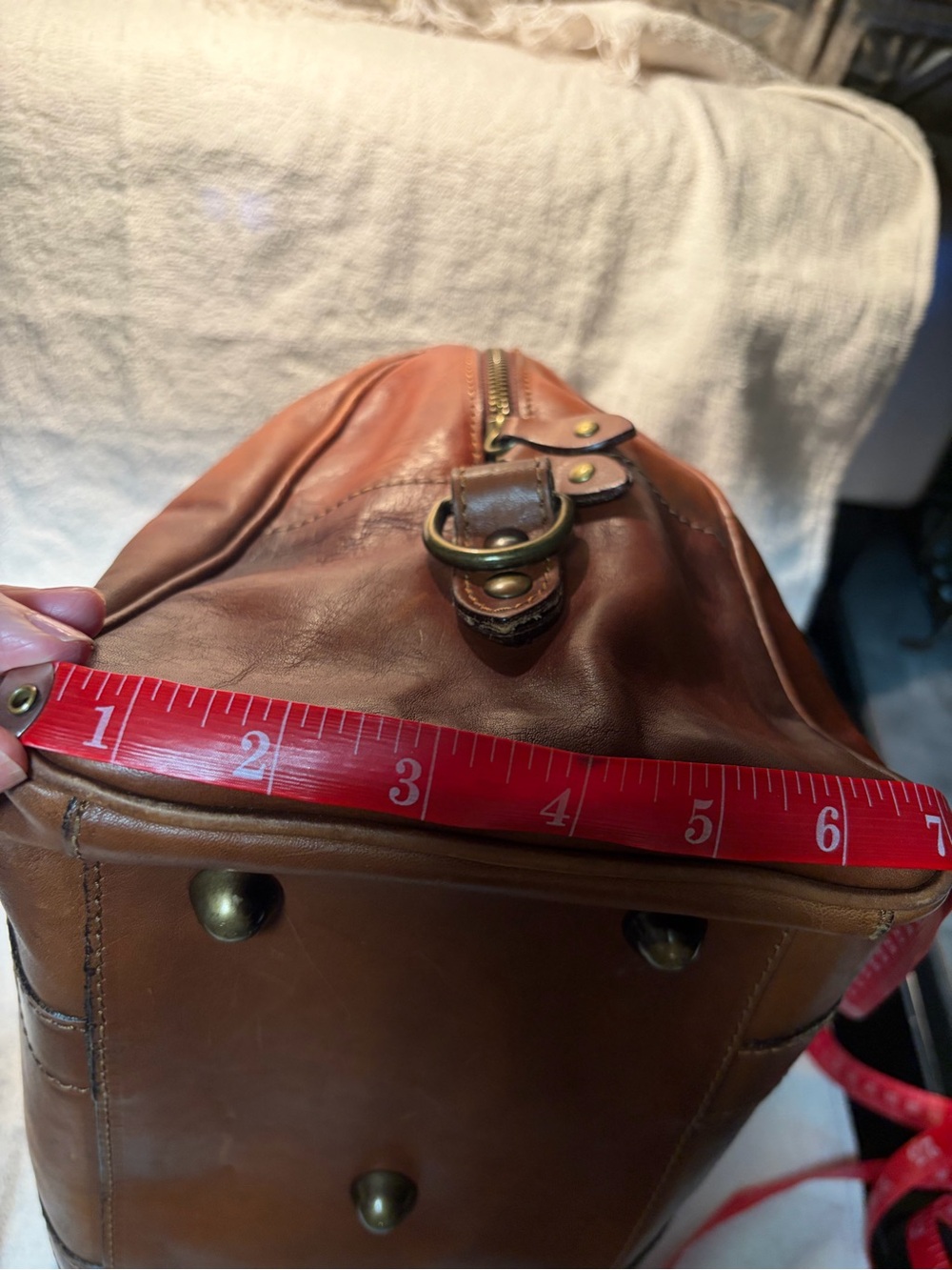 Structured Brown Leather Satchel with Detachable Strap - Picture 15 of 15